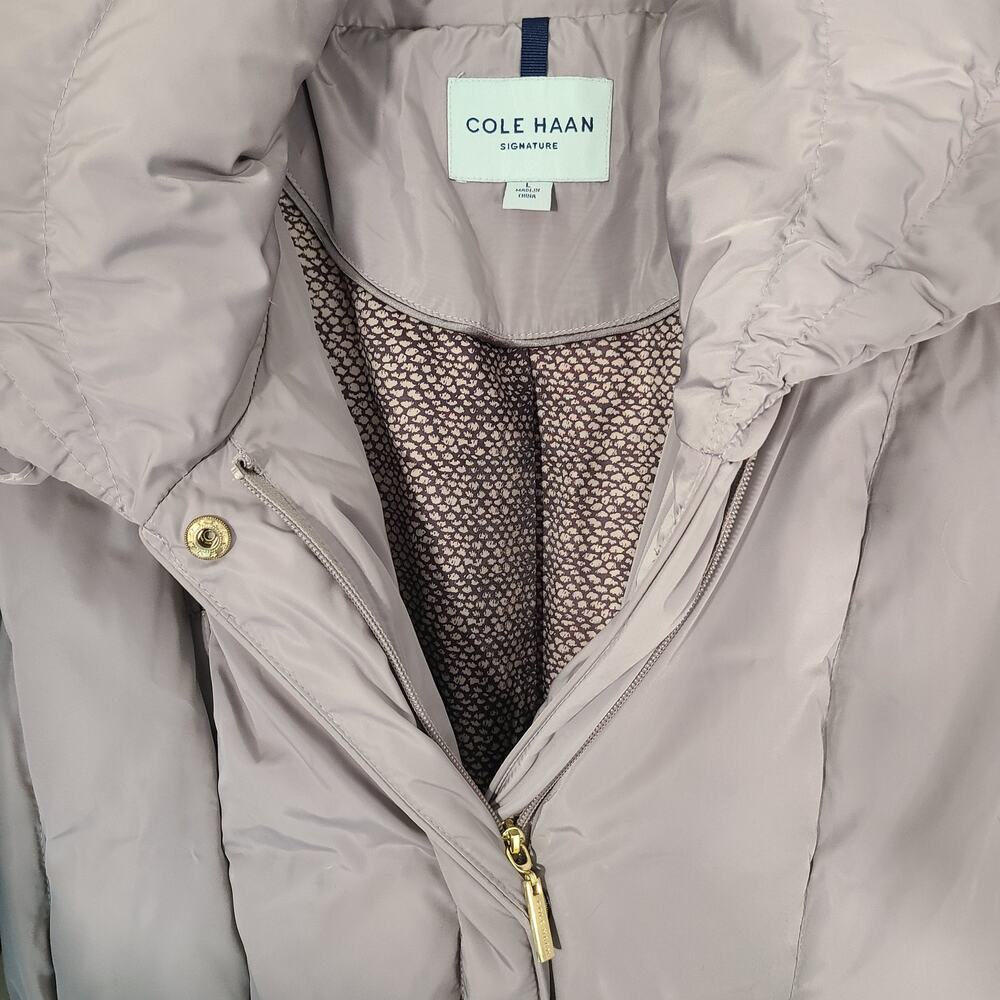 Cole Haan Puffer Coat Women's Large Oversized Collar Belted Long Down Filled - Picture 14 of 16